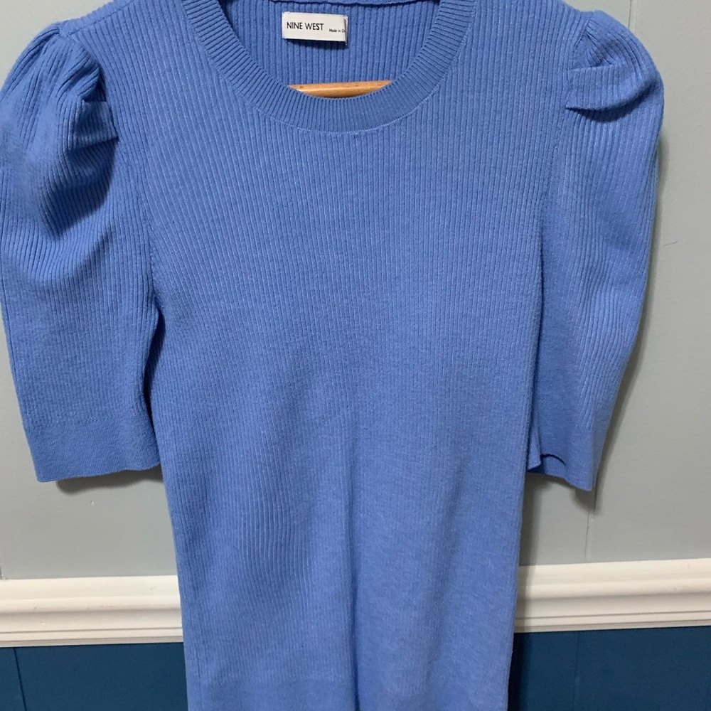 Nine West Sky Blue Ribbed Knit Top